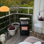 Bluegaz Tabernas Gasolkamin med fläkt står på balkong