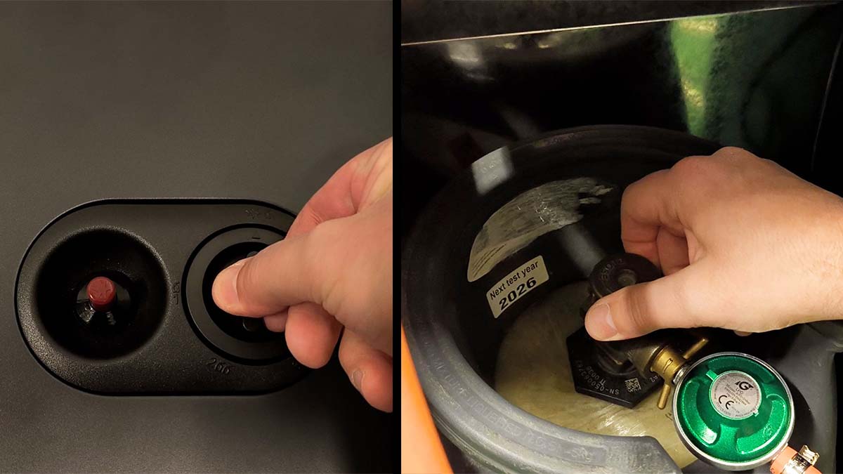 Man stänger av gasolvärmen på gasolkamin