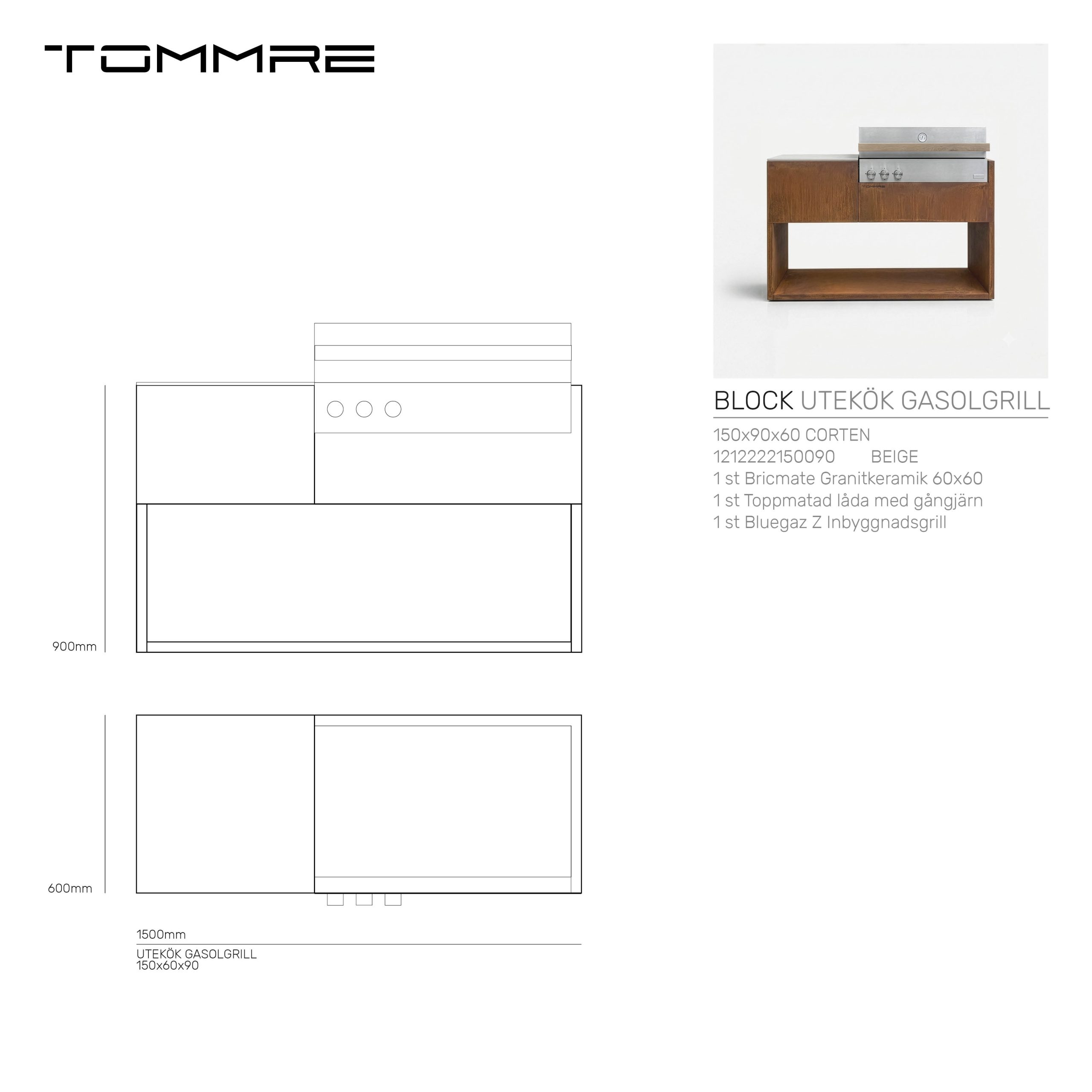 Bluegaz Z x Tommre Block Utekök corten 150x60x90 cm - Bild 5